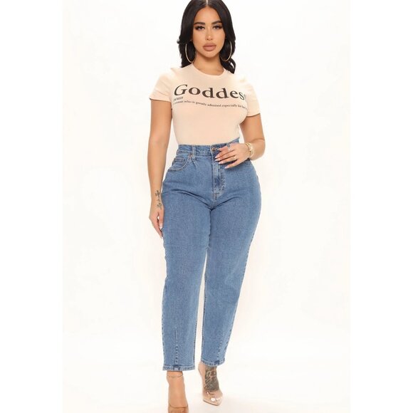 Fashion Nova ✦ Define Goddess Top ✦ Taupe Black Graphic Crew Neck Short Sleeve - Picture 5 of 6